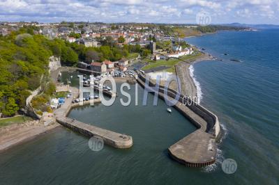 Aerial View Of Harbour At Dysart Conservation Village Outside Kirkcaldy In Fife, Scotland ,Uk - Aerial Photography