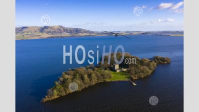 Aerial View Of Loch Leven Castle On Loch Leven In Perth And Kinross, Scotland, Uk - Aerial Photography