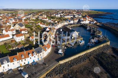 Aerial View From Drone Of Pittenweem Fishing Village In The East Neuk Of Fife, Scotland, Uk