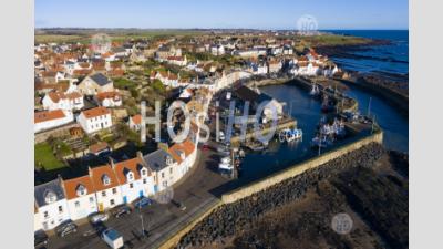 Aerial View From Drone Of Pittenweem Fishing Village In The East Neuk Of Fife, Scotland, Uk