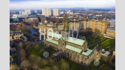 View Of Glasgow Cathedral And City Of Glasgow ,Scotland, Uk - Aerial Photography