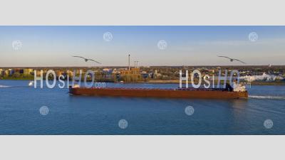 Great Lakes Bulk Cargo Freighter - Aerial Photography