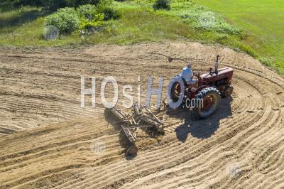 Ninety-Year-Old Farmer Drives Vintage Tractor - Aerial Photography