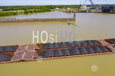 Coal Barges On The Ohio River - Aerial Photography