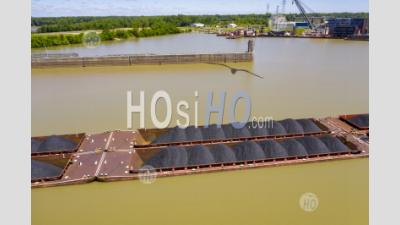 Coal Barges On The Ohio River - Aerial Photography