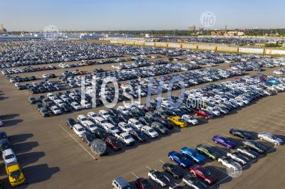 Truck And Cars At Auto Assembly Plant - Aerial Photography