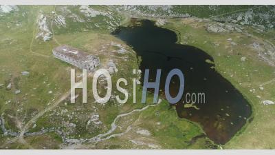 One Of The Lakes Of The Thirteen Lake Plateau, Piemont, Italy, Viewed From Drone