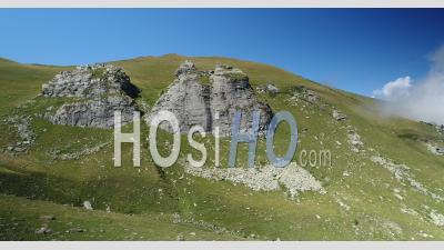 Geological Formation At The Top Of The Pale Valley, Piemont, Italy, Viewed From Drone