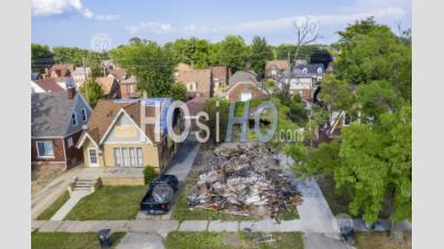 Gas Explosion Destroys Detroit Home - Aerial Photography