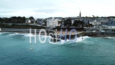 High Tide In Saint-Quay-Portrieux - Cotes-D'armor - Video Drone Footage