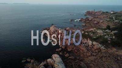 Ploumanac’h Lighthouse At The Evening- Cote De Granit Rose - Video Drone Footage