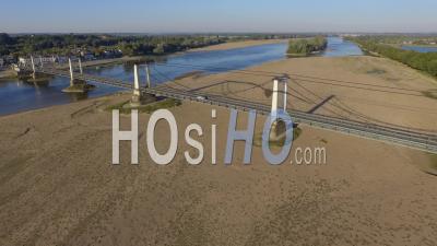 Pont De Montjean-Sur-Loire Suspension Bridge, Loire Valley, France – Aerial Video Drone Footage 