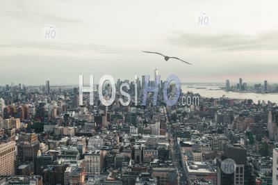 Vue Panoramique à Couper Le Souffle Sur Manhattan, New York City Skyline Juste Après Le Coucher Du Soleil Hq - Photographie Aérienne