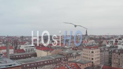 Aerial Slow Flight Over Empty Berlin Neighbourhood With Rooftops During Coronavirus Covid 19 On Overcast Cloudy Day - Video Drone Footage