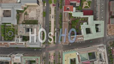 Empty European City Street In Berlin Central During Coronavirus Covid-19 Pandemic And Stay At Home Regulation In May 2020, Aerial Birds Eye Overhead Top Down View - Video Drone Footage