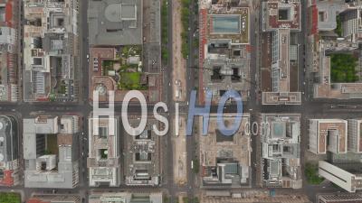 Empty European City Street In Berlin Central During Coronavirus Covid-19 Pandemic 2020, Aerial Birds Eye Overhead Top Down View - Video Drone Footage