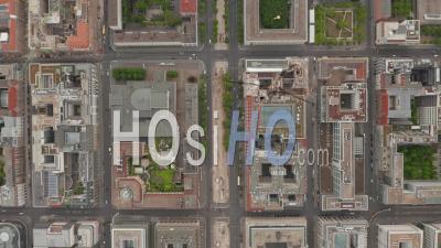 Aerial Overhead Birds View Of Empty European City Street In Berlin Central During Coronavirus Covid-19 Pandemic With Construction Sites On May 16th 2020 - Video Drone Footage