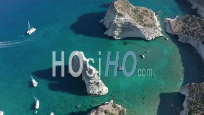 Beautiful View Of Tropical Island Bay With Turquoise Water And Boats 4k - Video Drone Footage