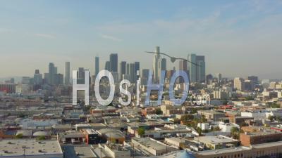 Breathtaking Wide Shot Of Downtown Los Angeles, California Skyline In Beautiful Sunlight,Blue Sky, 4k - Video Drone Footage
