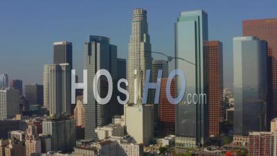 In Downtown Los Angeles Skyline Towards Us Bank Tower In Beautiful Daylight, 4k - Video Drone Footage