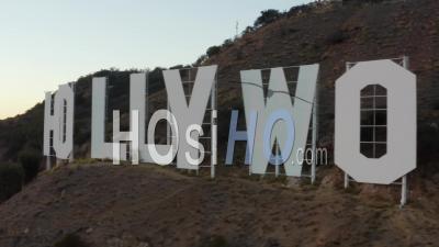 Very Close To Hollywood Sign At Sunset, Los Angeles, California 4k - Video Drone Footage