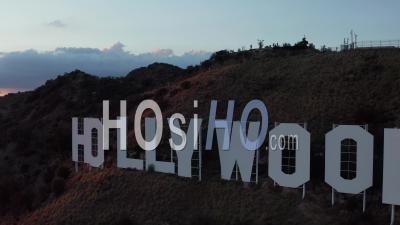 Flight Over Hollywood Sign , Hollywood Hills With View On Valley , Burbank With Beautiful Sunset And Clouds 4k - Video Drone Footage