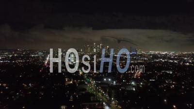 Aerial Hyper Lapse: Towards Downtown Los Angeles Only At Night With City Lights Drone Time Lapse 4k