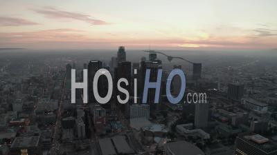 Breathtaking View Of Skyscrapers In Downtown Los Angeles, California At Beautiful Sunset 4k - Video Drone Footage