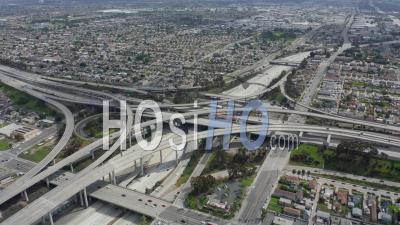 Spectacular Judge Pregerson Highway Showing Multiple Roads, Bridges, Viaducts With Little Car Traffic In Los Angeles, California On Beautiful Sunny Day 4k - Video Drone Footage