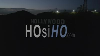 Flight Over Hollywood Sign , Hollywood Hills At Night With View On Valley , Burbank And City Lights 4k - Video Drone Footage