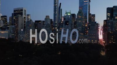 Manhattan Skyline At Night With Flashing City Lights In New York City At Central Park In Beautiful 4k - Video Drone Footage