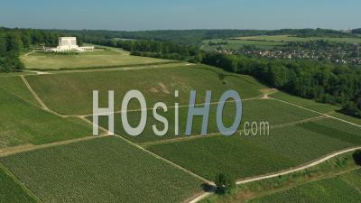 The American Monument In Champagne Vineyard At Chateau Thierry - Video Drone Footage