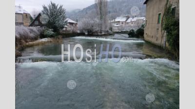 Aerial View Of Arbois City Under The Snow Seen By Drone - Aerial Photography