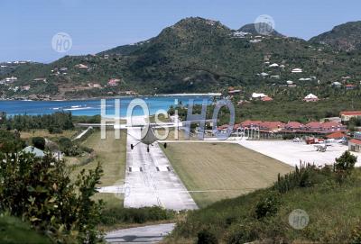 Landing At St Barthelemy Airport In French Caribbean