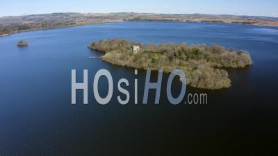 Lochleven Castle On Loch Leven In Scotland, Uk - Video Drone Footage