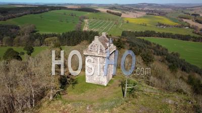 Aerial View Filmed By Drone Of Fatlips Castle In Roxburghshire, Scottish Borders, Scotland, Uk