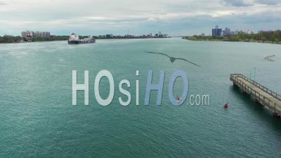 Kayaks On The Detroit River - Video Drone Footage