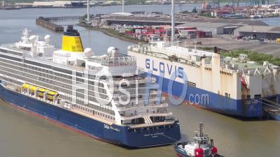 Saga Spirit Of Discovery London International Cruise Terminal, Tilbury Summer - Video Drone Footage