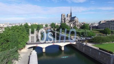 Pont De L’archeveche And Notre-Dame De Paris, France - Video Drone Footage