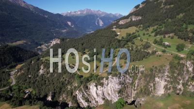 Alpine Pastures And Forest In Aussois, In Maurienne, Savoie, Viewed From Drone