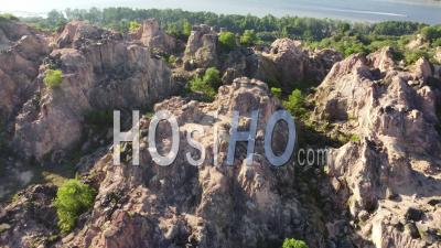 Deforest Condition Of Yellow Rugged Stone Hill - Video Drone Footage