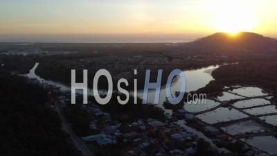 Fishing Village In Sunset View - Video Drone Footage