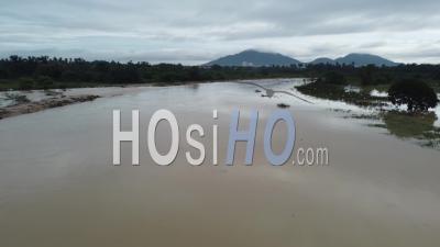 Flood Happen At River Sungai Junjung - Video Drone Footage