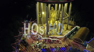 Aerial Traffic Up The Kuan Yin Goddess Of Mercy Pavilion - Video Drone Footage