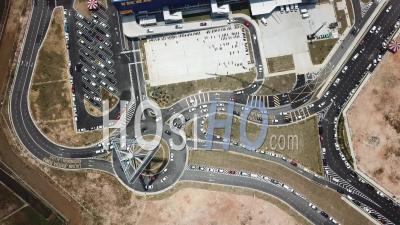 Aerial View Car At Roundabout Enter Ikea Shopping Complex - Video Drone Footage