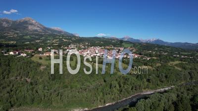 The Small Town Of Saint-Bonnet-En-Champsaur In The Hautes-Alpes, France, Viewed From Drone