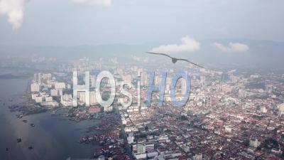 Aerial View Komtar Building And Unesco World Heritage George Town - Video Drone Footage