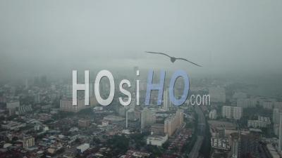 Misty Morning Georgetown With Tun Dr Lim Chong Eu Expressway - Video Drone Footage