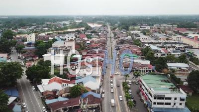 Aerial View Nibong Tebal Town With Background Kerian River - Video Drone Footage