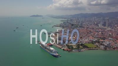 Aerial View Penang Heritage Site With Background Penang Bridge. - Video Drone Footage